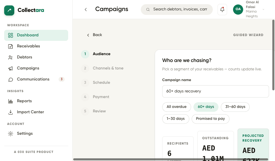 Collectara campaign builder audience step